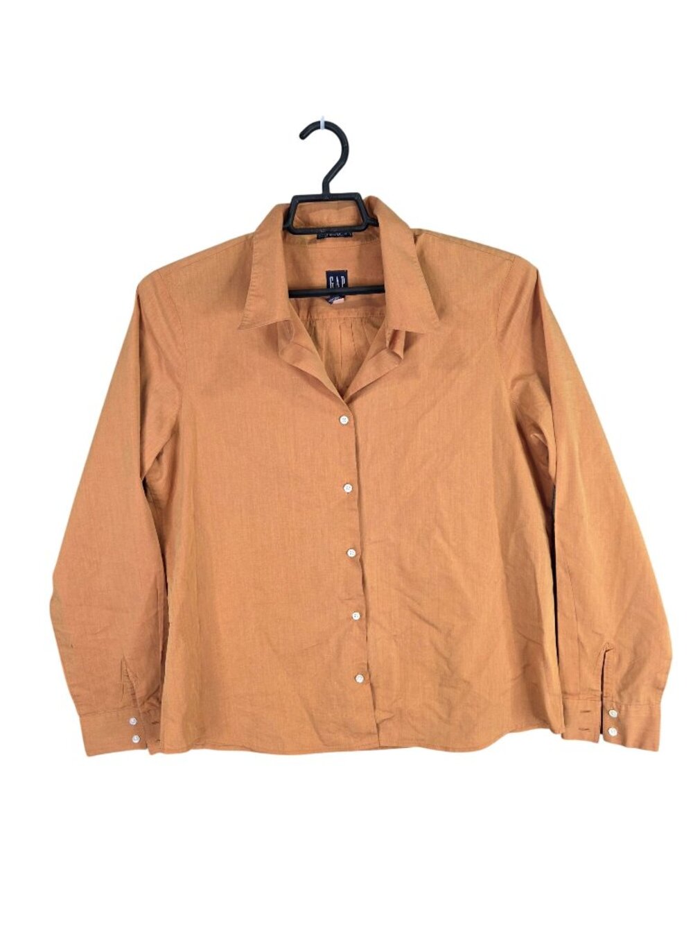 Womens Gap Orange Stretch Button Up Shirt Long Sleeve Polyester Blend Size L
